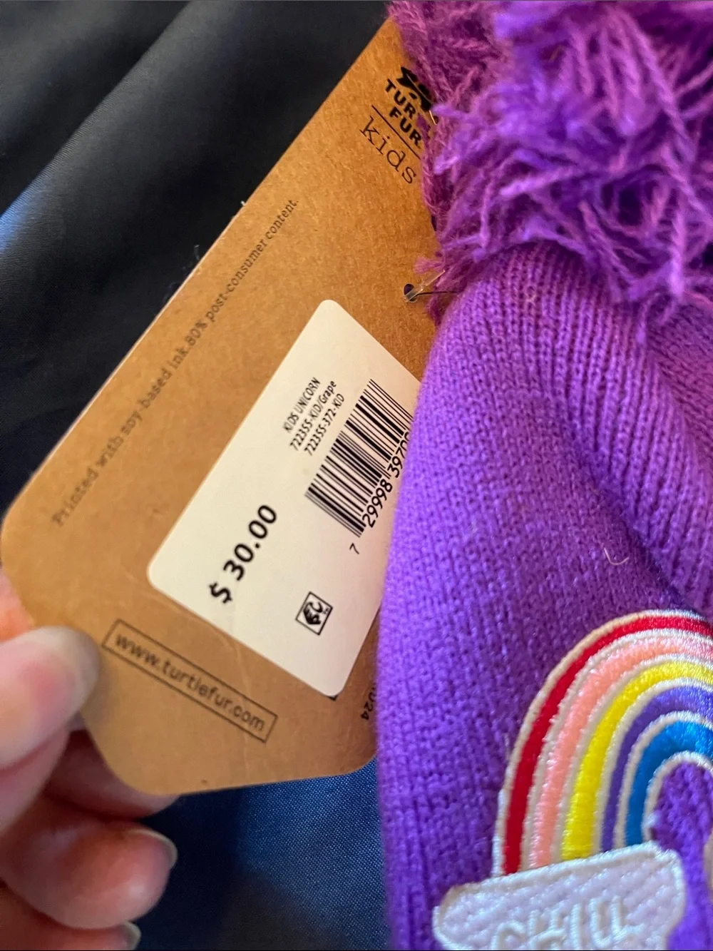 Turtle Fur Kids Purple Unicorn & Rainbow Pom Pom Stocking Cap